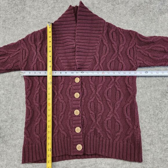 LL Bean Women M Medium Wool Blend Shawl Chunky Cableknit Button Cardigan Sweater - Picture 8 of 13